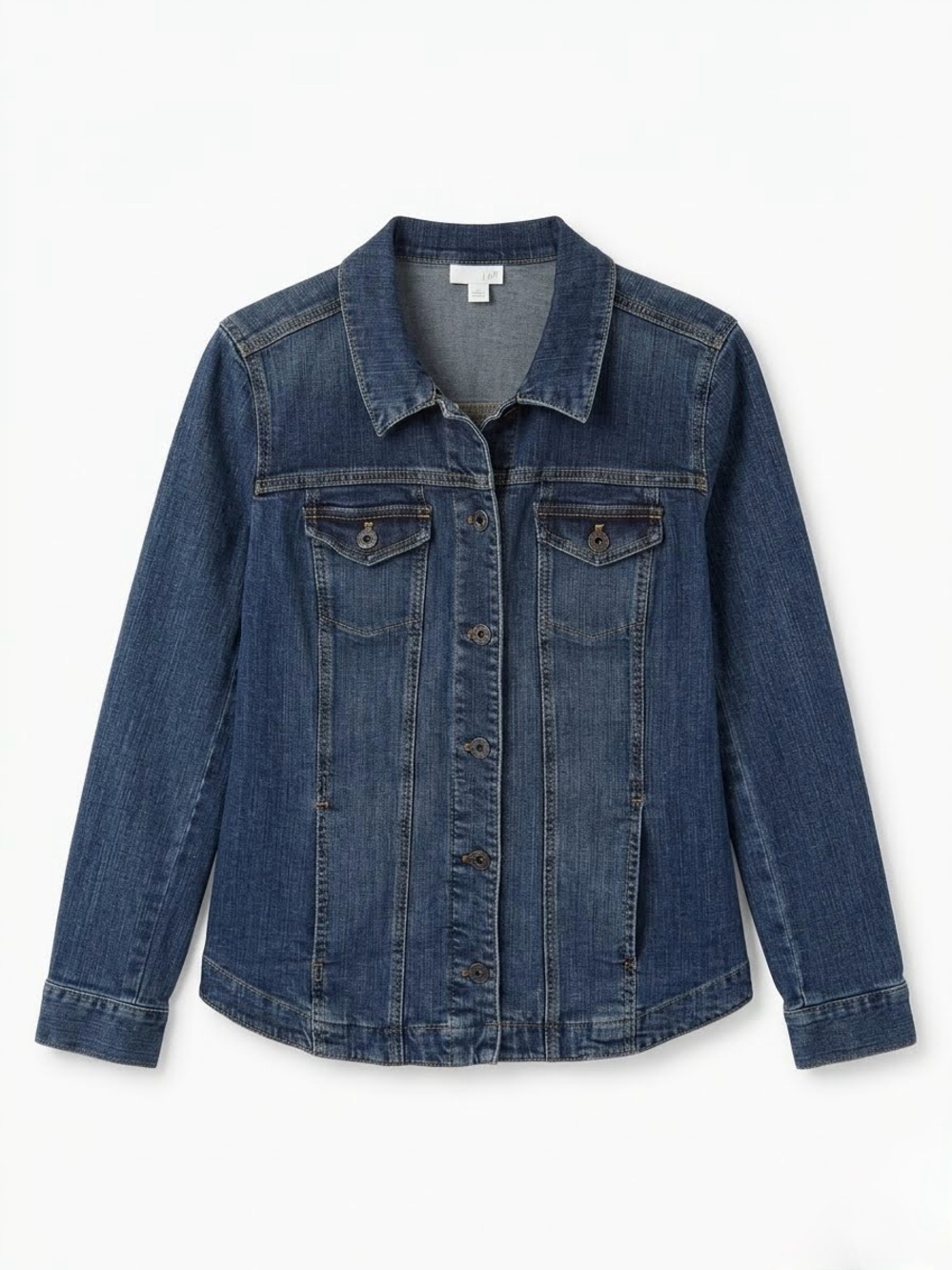 J.Jill Blue Denim Trucker Jacket Stretch Classic Dark Wash Blue Jean Petite XS